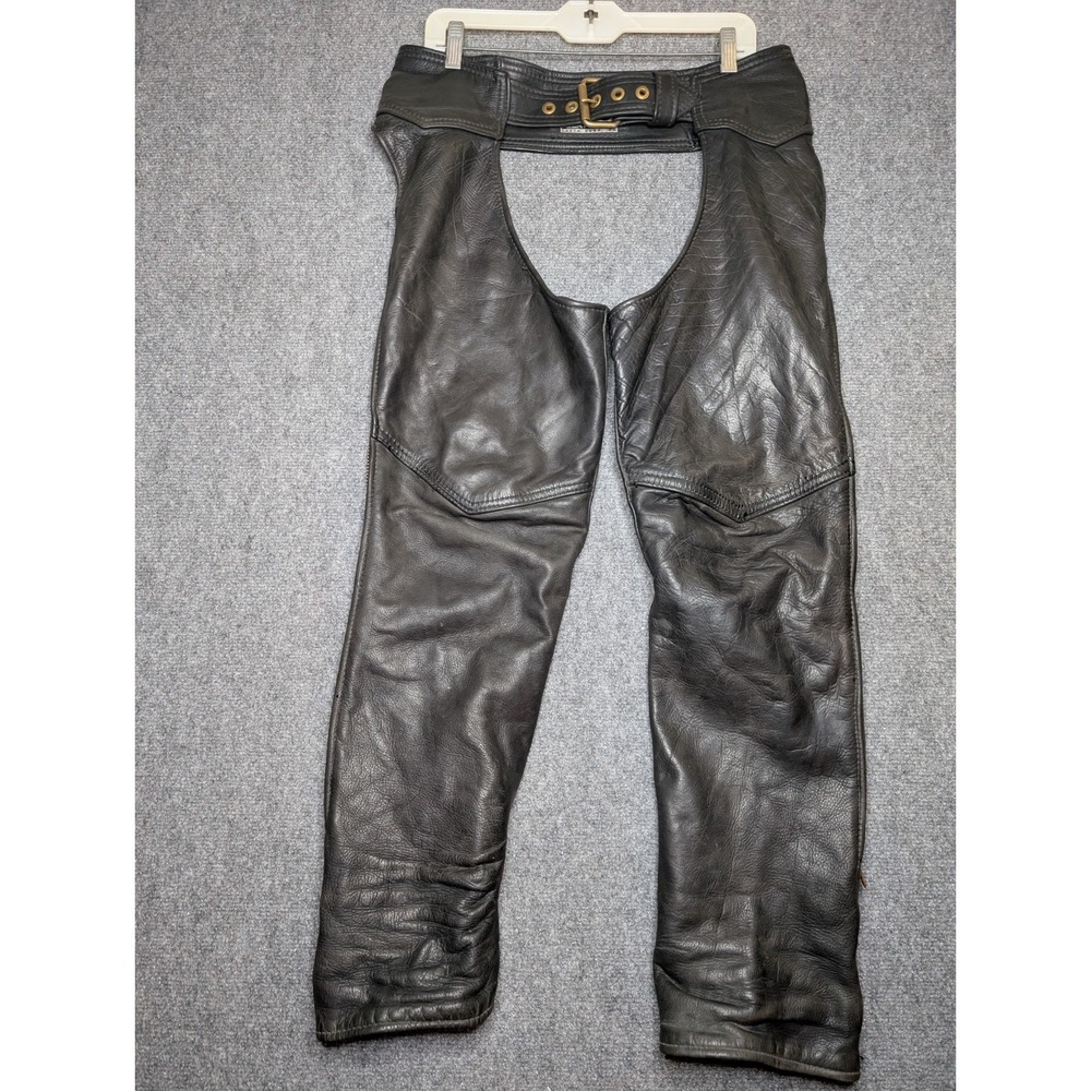 Vintage California Creations Black Leather Motorcycle Chaps Size M‎ Made in USA